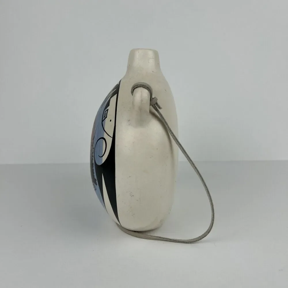END  Of TRAIL  SOUTHWESTERN CLAY CANTEEN POTTERY TURQUOISE NEZ NAVAJO 7”